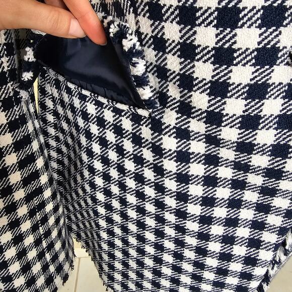 Boden Women's 10 Navy Gingham Cotton Tweed Blazer Raw Edge Fringe NWOT Jacket - Picture 5 of 11